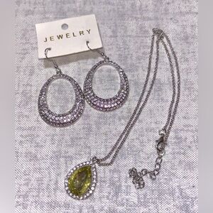 Silver-Tone Teardrop Necklace & Crystal Hoop Earrings Set - Yellow Pendant